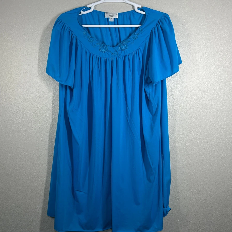 Miss Elaine Nightgown Womens 3X  Blue Embroidered Yoke Short Sleeve Moo Moo - Image 4 of 4