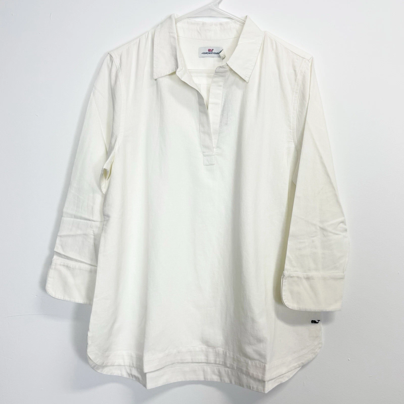 Vineyard Vines Tunic Top Womens Medium Lucaya Ivory Linen Cotton Blend Shirt NWT