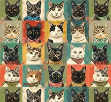 Feline Drive Fabric GRID CATS Multi Blocks David Textiles - Sold by the Yard