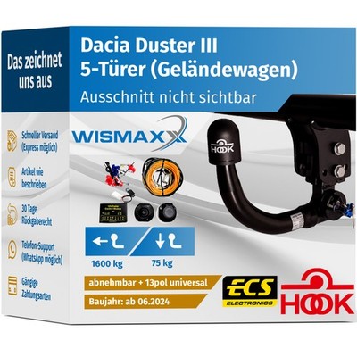 ANHÄNGERKUPPLUNG für Dacia Duster III ab 24 ve. abnehmbar HOOK +13pol E-Satz ABE