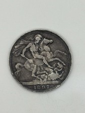 1897 Queen Victoria Silver Crown Coin Old Head Portrait .925 Silver