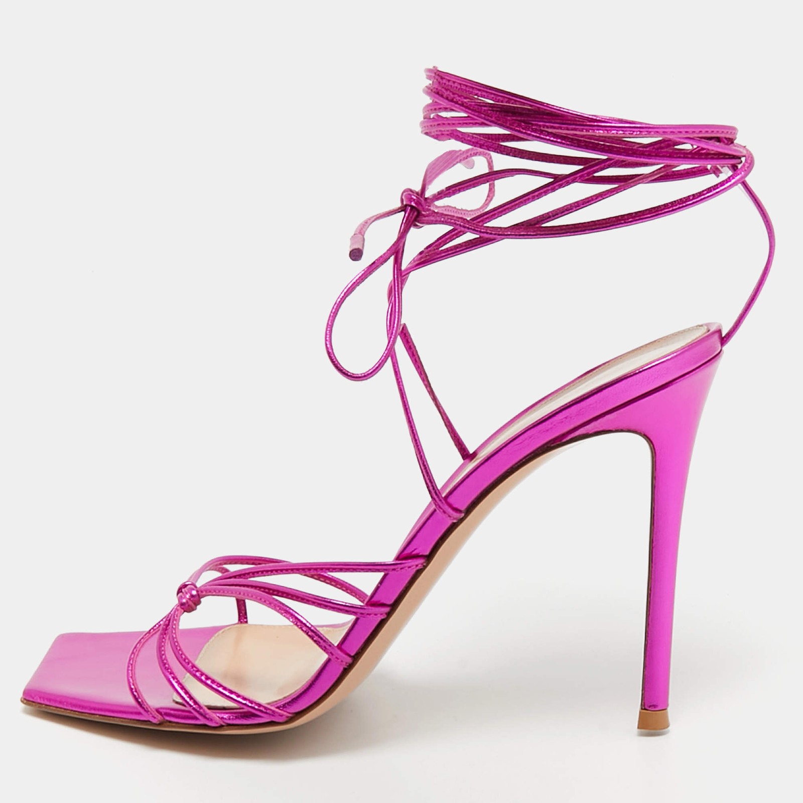 Gianvito Rossi Metallic Pink Leather Sylvie Sandals Size 41