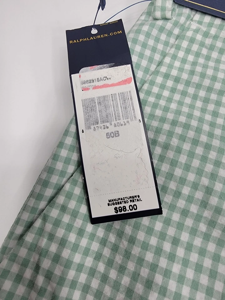 NEW Vintage Polo Ralph Lauren Men's 50B Big Green White Plaid Check Shorts NWT - Image 2 of 4
