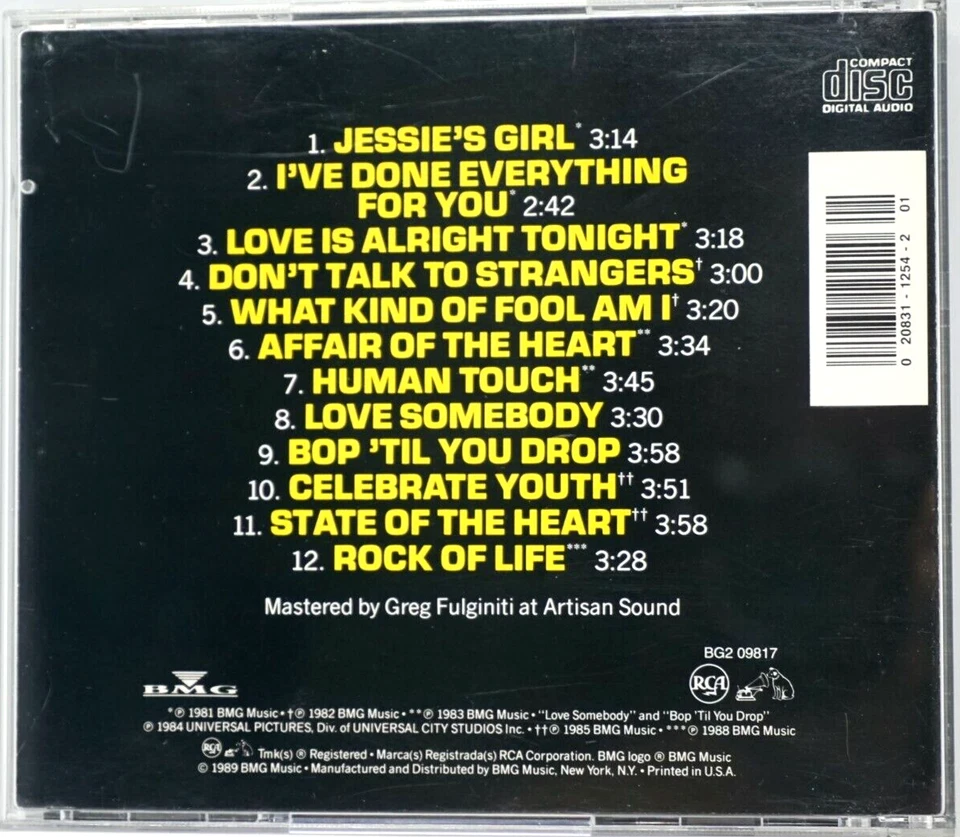 Rick Springfield : Greatest Hits CD Album - Jessie's Girl - HTF - Image 2 of 3