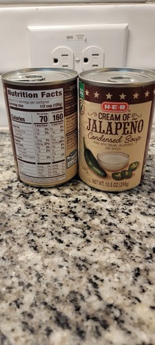 NEW HEB Cream of Jalapeno Condensed Soups 10.5OZ H-E-B 2qty Cans - 第 2/2 張圖片