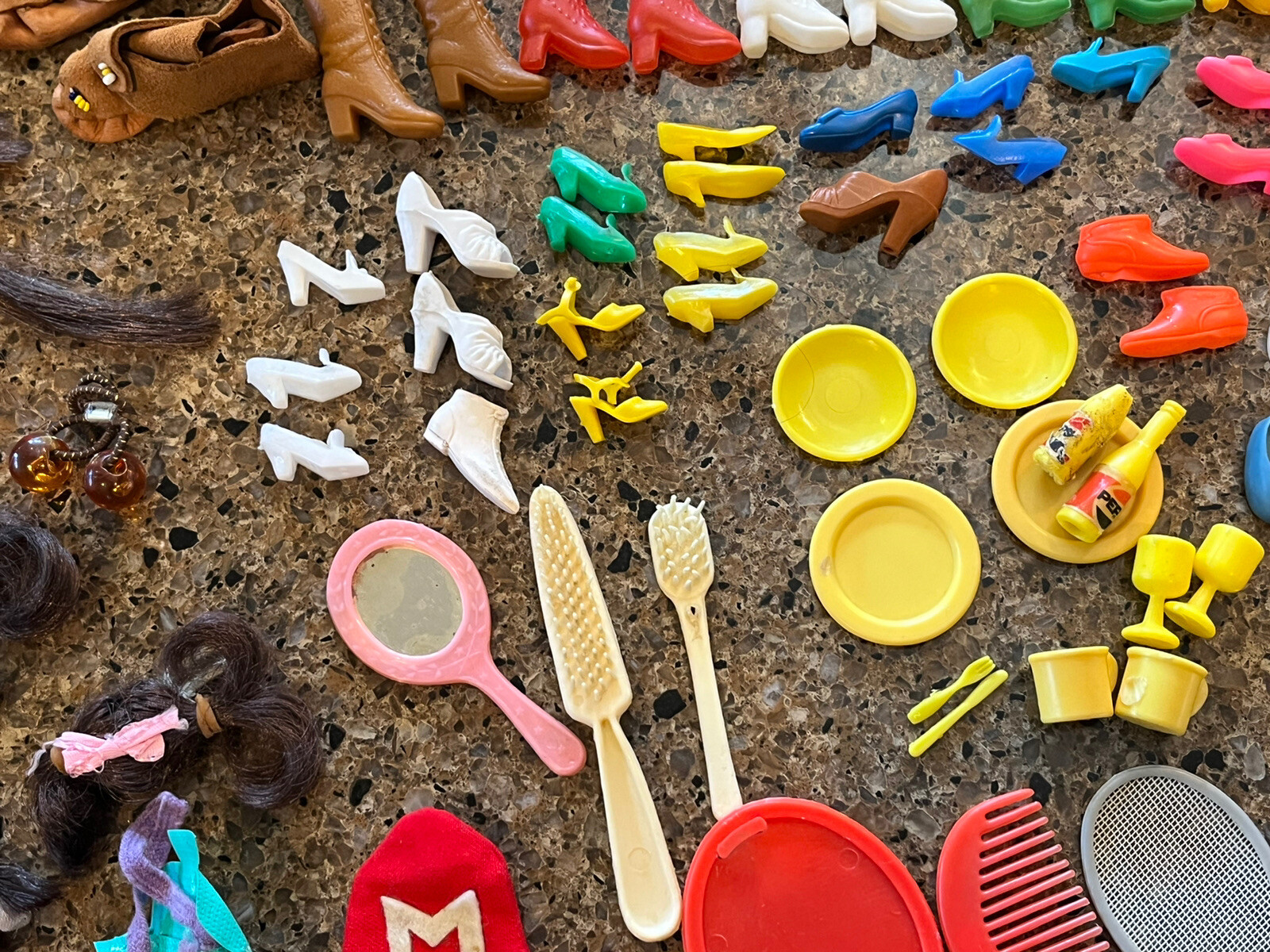 Vintage Barbie & Fashion Doll Accessory Lot Shoe Pepsi Hair Hanger Sock