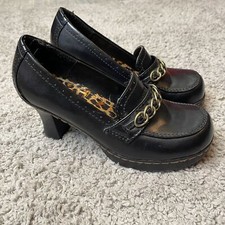 Vintage Soda Black Loafer Chunky Heels Chain Detail Y2K 90s Size 7.5
