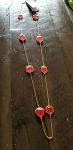 Authentic Kate Spade Vegas Jewels Scatter Necklace Cabaret Pink 12K Gold Plated