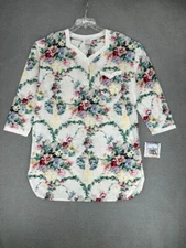 Earth Angels Sleep Shirt Women Size M 3/4 Sleeve Pullover Floral NWT