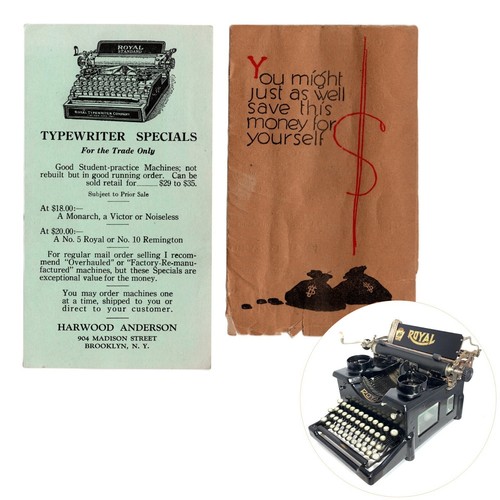 Due prime macchine da scrivere Royal Ephemera n.1 flatbed n.10 vintage rivenditore carta promo - Foto 1 di 4