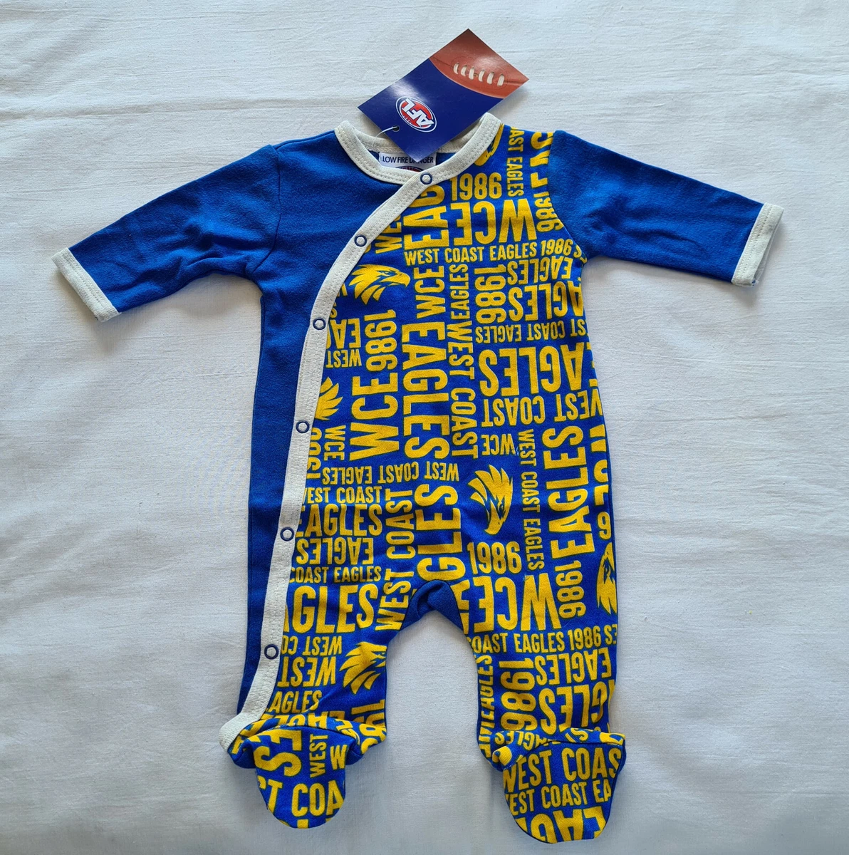 West Coast Eagles AFL AF7246 W18 Baby Intant Printed Coverall