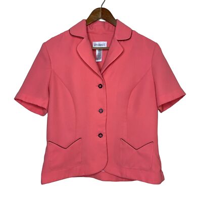 Studio I Button Front Blouse Bubble Gum Pink Tulip Pockets Flower Buttons Size 8