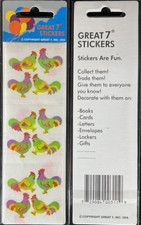 12 packages of Pearlized Rooster Stickers, "Great 7" Sticker Designs, PMP0501