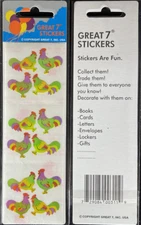 12 packages of Pearlized Rooster Stickers, "Great 7" Sticker Designs, PMP0501