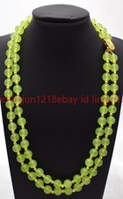 2 Row Pretty Natural 6/8/10mm Green Peridot Round Gemstone Bead Necklace 17-18in
