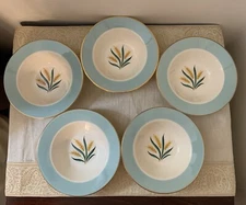 Vintage Viking Wheat International D.S. Co Alliance OH Blue Gold  6" Bowls Set 5