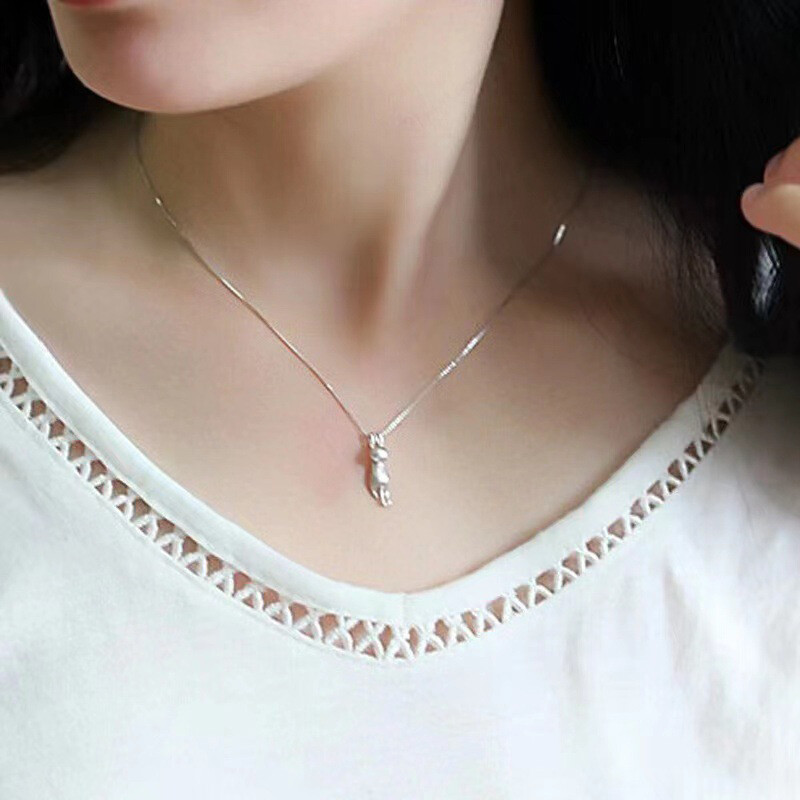 Womens 18" Chain Silver Love Cute Cat Kitty Pendant Necklace Jewelry Gi
