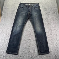 PD&C Jeans Mens 34x32 Blue Cotton Dark Wash Cotton Blend Straight Denim