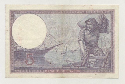 France 5 Francs 16-2-1925 Pick 72.c VF+ Circulated Banknote Ref 984 - Picture 2 of 2