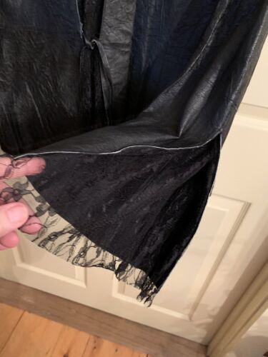Vintage neu mit Etikett tailliert sexy schwarz Crinkle Leder & Spitze Schößchen Jacke 16 fällt klein aus - Bild 3 von 9