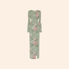 NWT $428 Reformation Carmel Dress Athena Green Floral Maxi Gown Formal Slit 4
