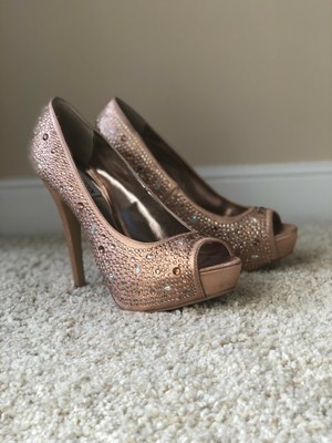 peep toe rose gold heels