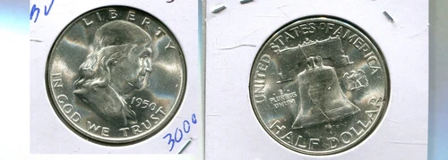 1950 D FRANKLIN SILVER HALF DOLLAR GEM BU 3000T