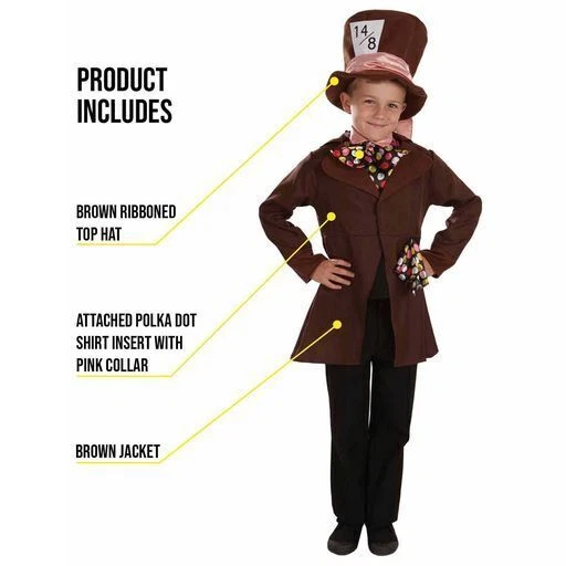 Kids Mad Hatter Costume S - XL Boys Alice in Wonderland Outfit Halloween - Image 3 of 4