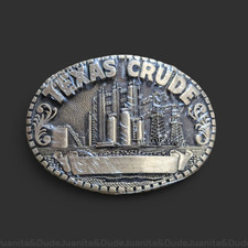 Vintage Texas Crude Oil Belt Buckle Silver Tone Western Cowboy Accessory