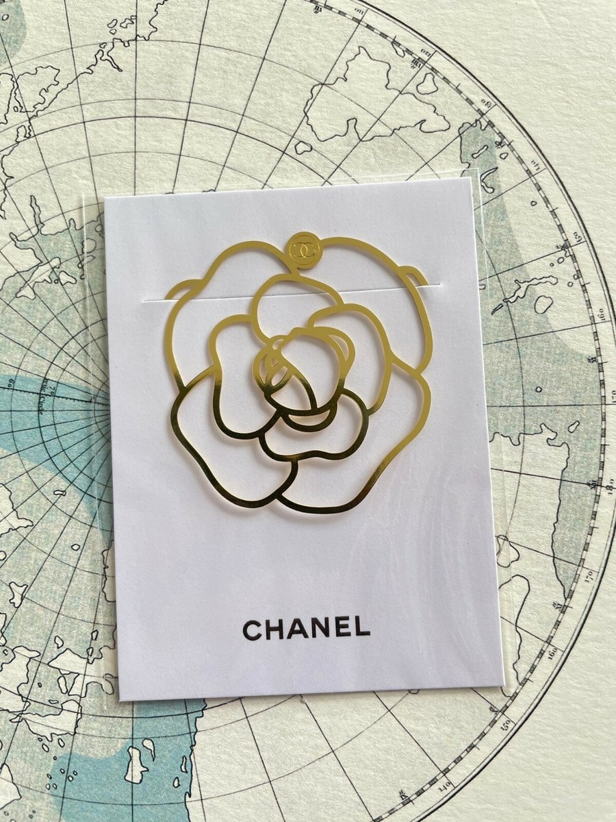 Brand New Authentic CHANEL Bookmark Camellia Metal Gold Bookplate