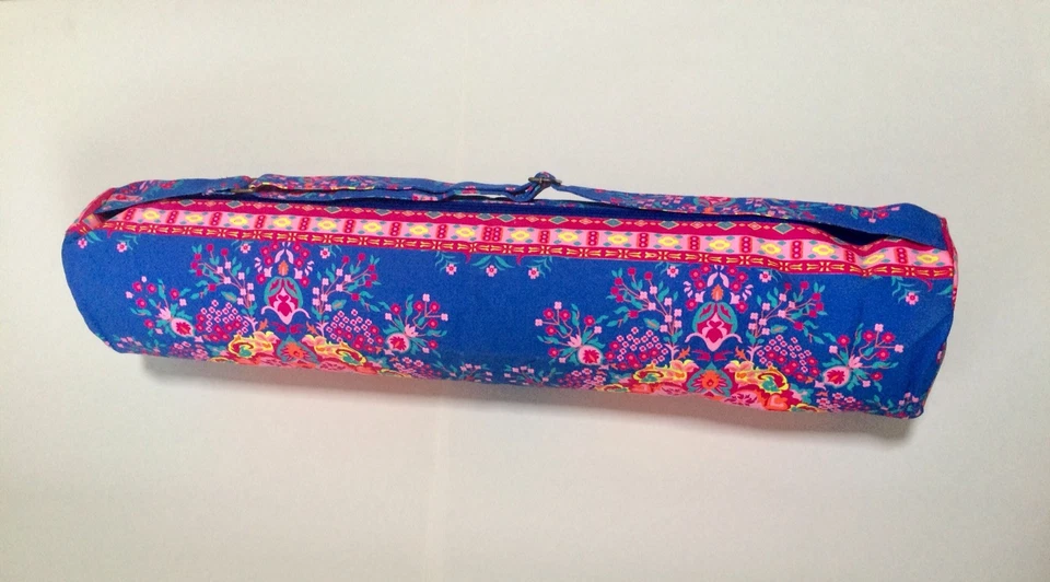 Mandala Yoga Mat Bolsa de Transporte con Bolsillo Interior Azul/Rosa/Naranja -100% Algodón Foto 2 de 3