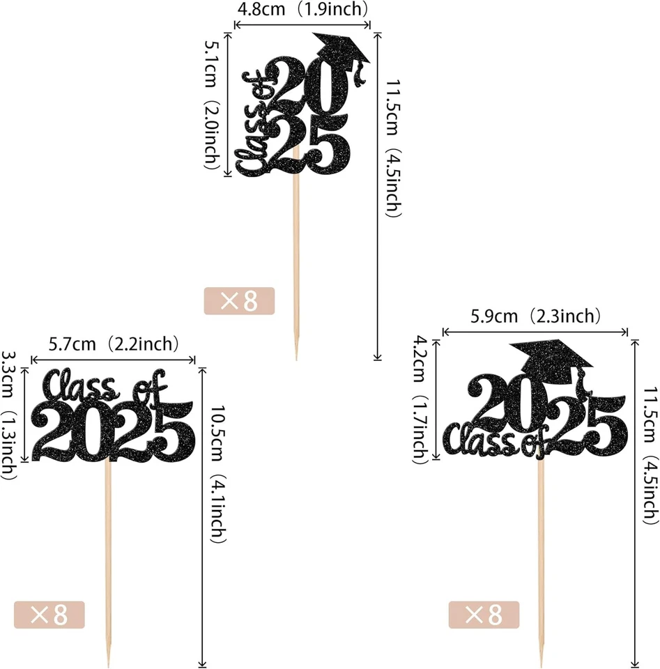 30 PIEZAS 2025 Graduación Cupcake Toppers Brillo Clase de 2025 Graduación Tapa Cupc Foto 2 de 4