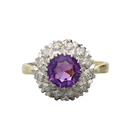 14k Yellow Gold Purple Amethyst and Diamonds Cluster Wedding Ring
