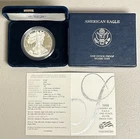 2008 American Eagle 1 Oz Silver Proof Dollar with COA and Box - W Mint Mark
