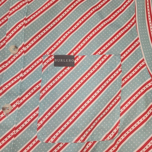 Burlebo Shirt Men M Performance Teal Red Striped Short Sleeve Button Up - Picture 2 of 6