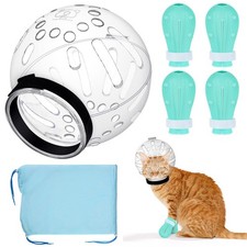 PETKNOWS Cat Helmet for Grooming Adjustable Hood Bubble Helmet with Boots Pa...