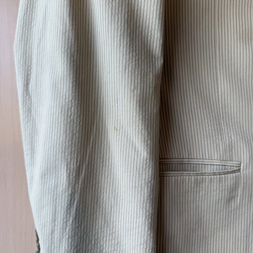 John Varvatos Blazer 38 White Brown Stripe Seersucker Designer New York - Image 4 of 4