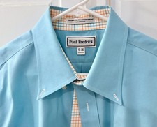 Paul Fredrick 2 Ply Blue Checked Contrast Dress Shirt No Iron Cotton 17-35 EUC