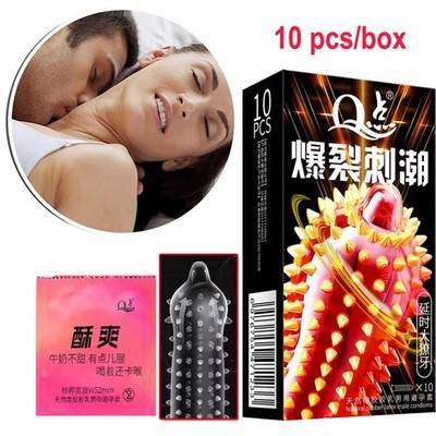 10pcs Adult Sensitive Orgasm Thin Latex Condoms Dotted Ribbed Stimulate Vaginal
