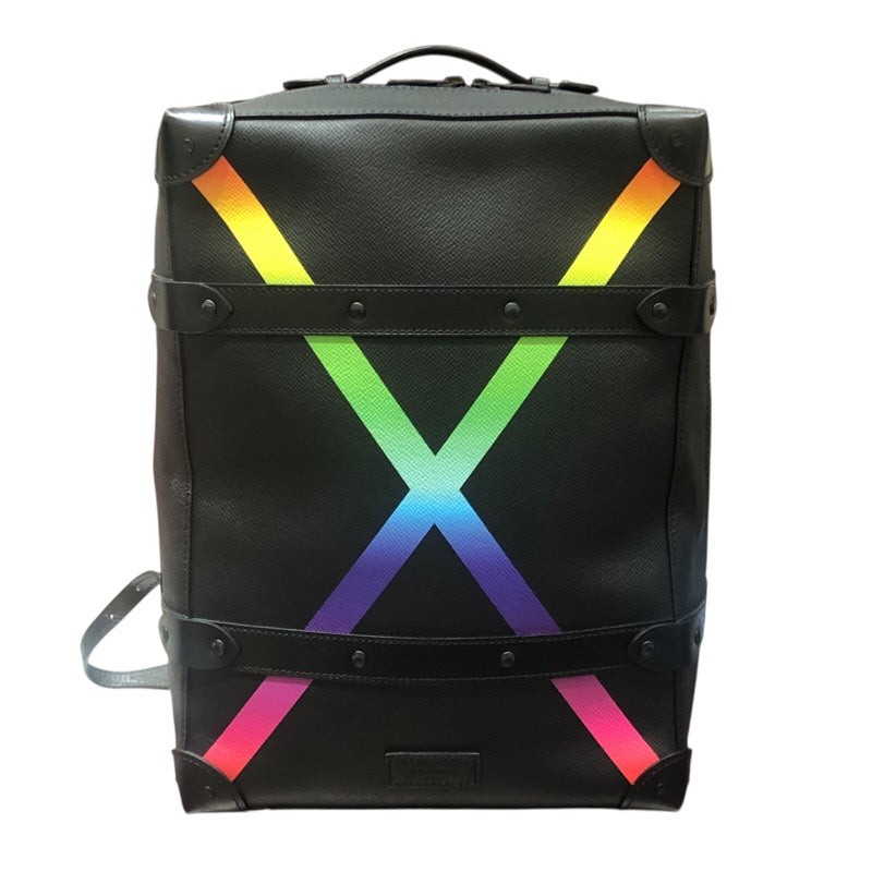 Louis Vuitton Soft Trunk Backpack M30337 Black Taiga Leather Rainbow Accents 1612