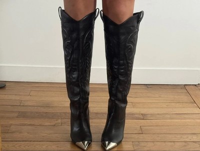 Mango schwarze sehr spitze Cowgirl Stiefel Gr. 41 Stiletto