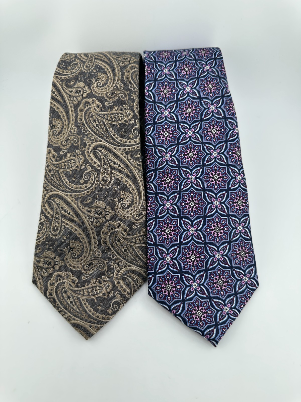 Countess Mara Silk Tie Lot of 2 Paisley & Geometric Luxury Designer Neckties