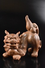 R5311: Japanese Seto-ware Brown glaze Lion sculpture STATUE Ornament, auto