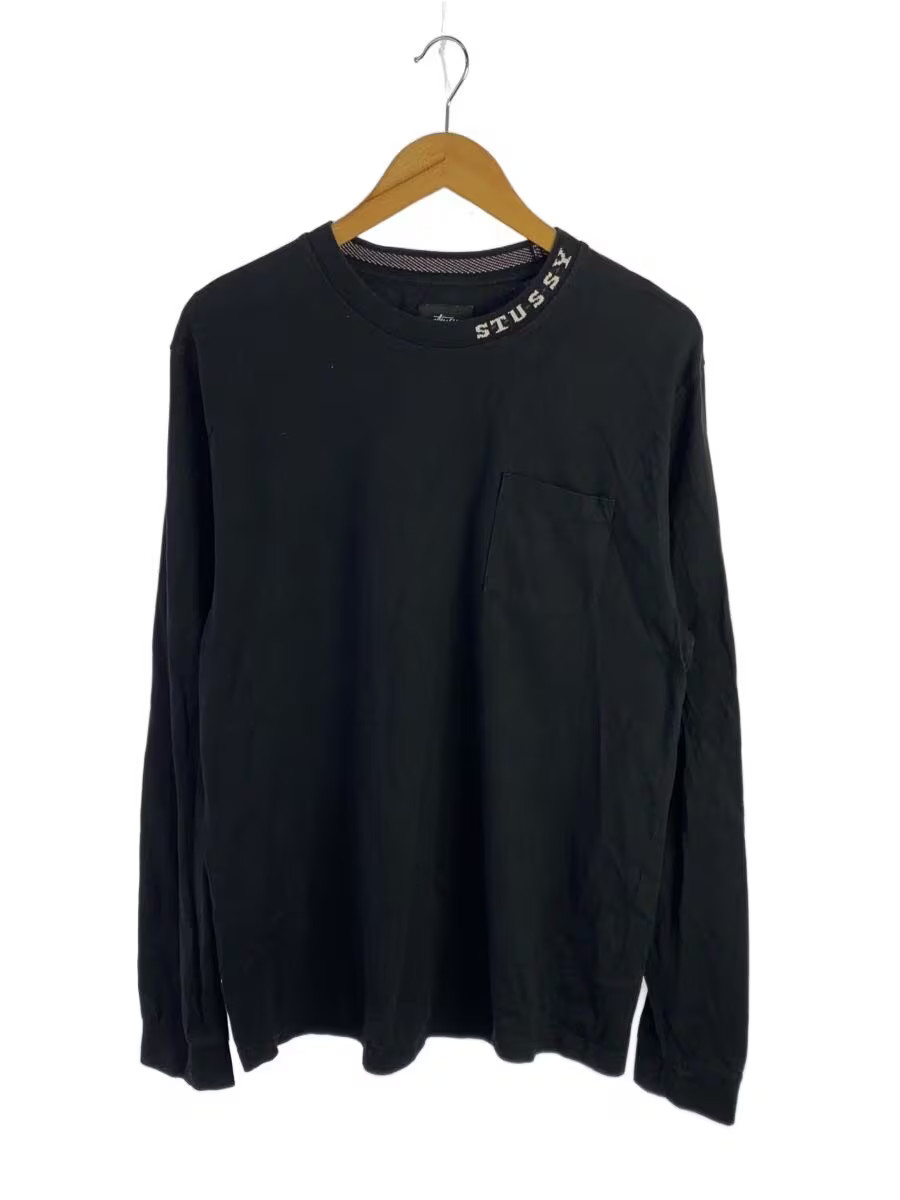 STUSSY Long Sleeve Shirt, Size L, Cotton, Black, Solid Color