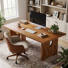 63" Solid Wood Executive Desk, Large Modern Rectangular Office Computer Desk