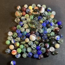 Mixed Lot Glass Toy Marbles Assorted Colors Swirls Machine Made 1970s