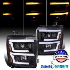 For 15-19 Chevy Silverado 25003500hd Black Projector Headlightsled Sequential