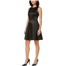 Halston Women's Cocktail Dress Size 6 Black Cut Out Sleeveless Fit and Flare
