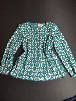 Joan Leslie  Vintage Beaded & Sequined 100% Silk Lattice Pattern Long Sleeve