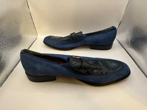 Giorgio Brutini Men’s Blue Suede Croc Embossed Loafers Slip On Shoes 9.5M - Picture 2 of 6